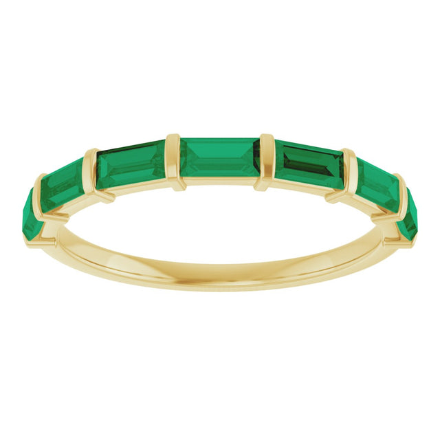 14K Gold Straight Baguette Lab-Grown Green Emerald Bar Channel-Set Anniversary Band - Yellow Gold - view 3