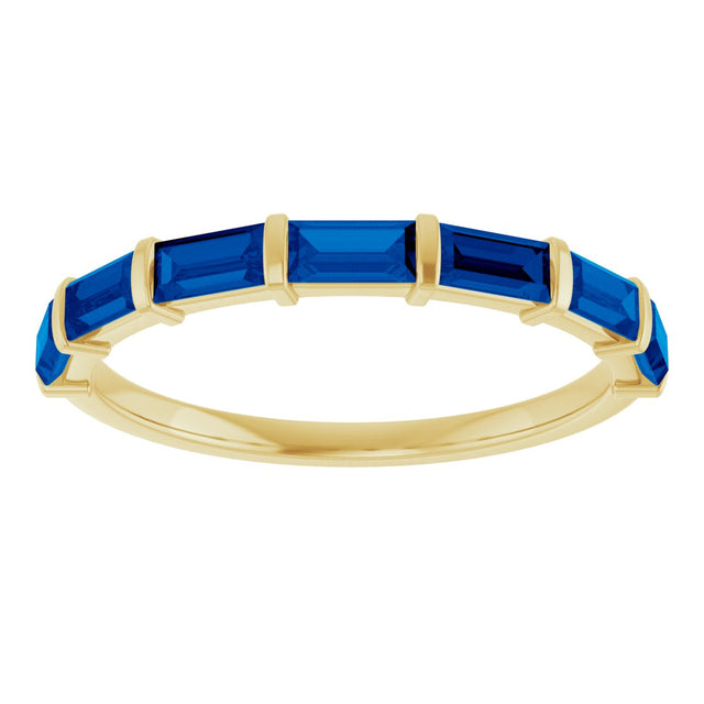14K Gold Straight Baguette Natural Blue Sapphire Bar Channel-Set Anniversary Band - Yellow Gold - view 3