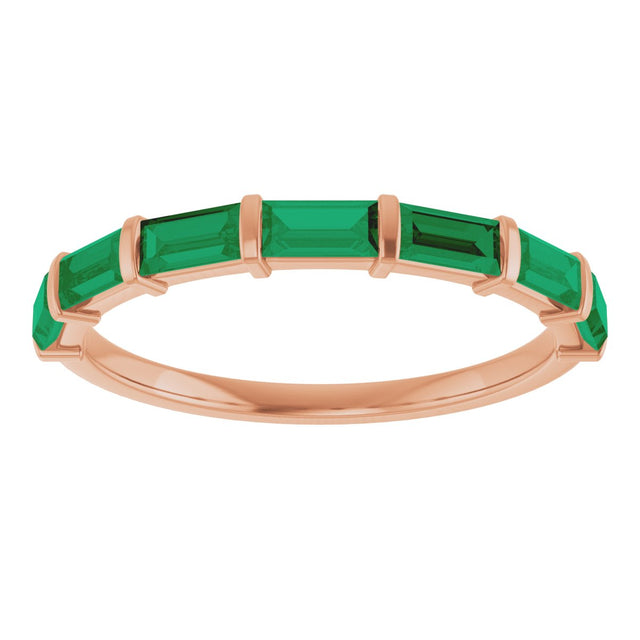 14K Gold Straight Baguette Lab-Grown Green Emerald Bar Channel-Set Anniversary Band - Rose Gold - view 3