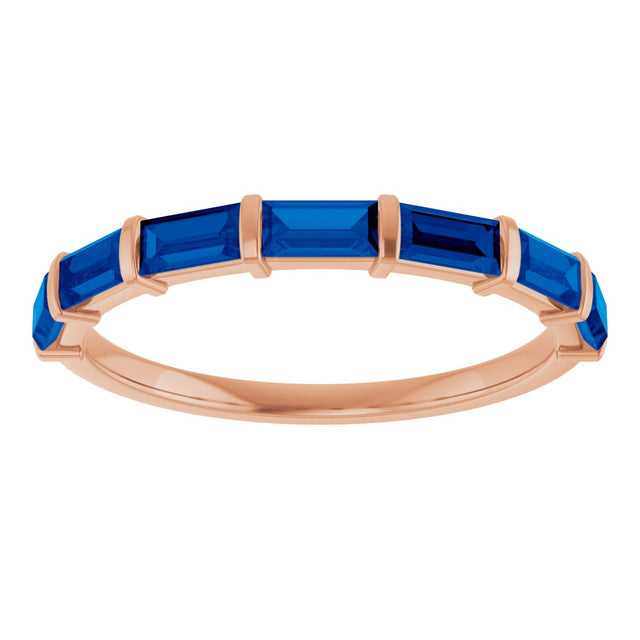 14K Gold Straight Baguette Lab-Grown Blue Sapphire Bar Channel-Set Anniversary Band - Rose Gold - view 3