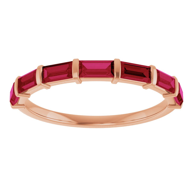 14K Gold Straight Baguette Natural Red Ruby Bar Channel-Set Anniversary Band - Rose Gold - view 3