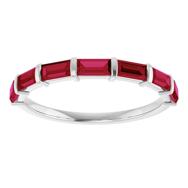 Platinum Straight Baguette Natural Red Ruby Bar Channel-Set Anniversary Band - view 3