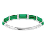 Platinum Straight Baguette Lab-Grown Green Emerald Bar Channel-Set Anniversary Band - view 3