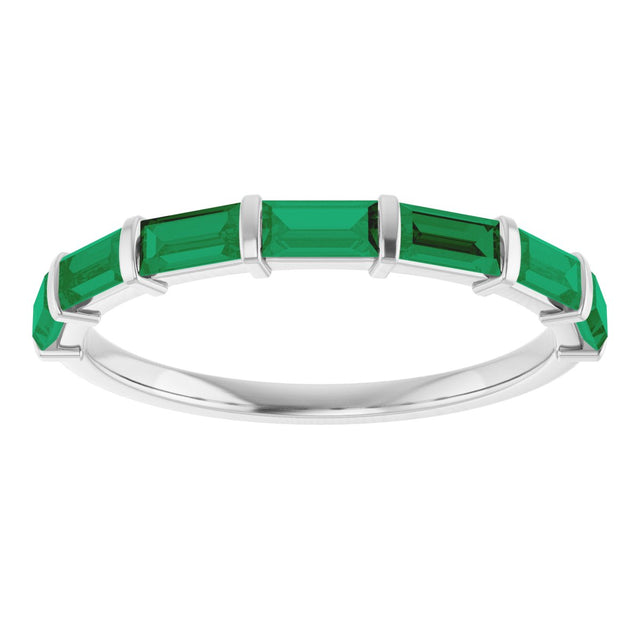 Platinum Straight Baguette Lab-Grown Green Emerald Bar Channel-Set Anniversary Band - view 3
