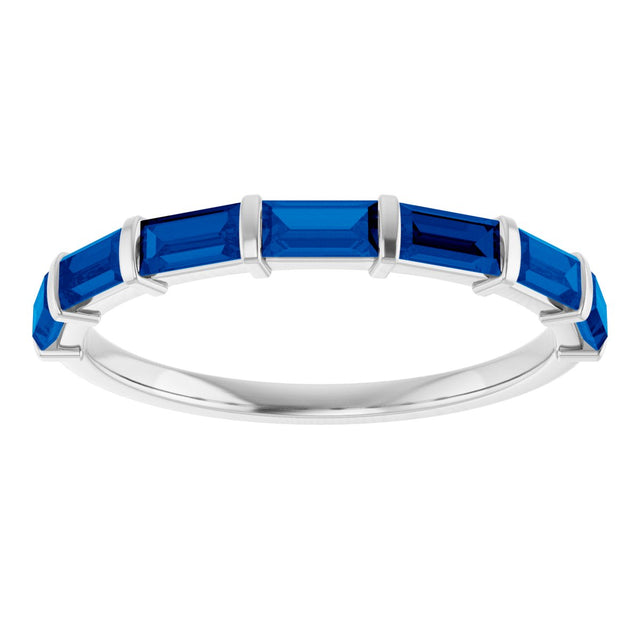 Platinum Straight Baguette Natural Blue Sapphire Bar Channel-Set Anniversary Band - view 3