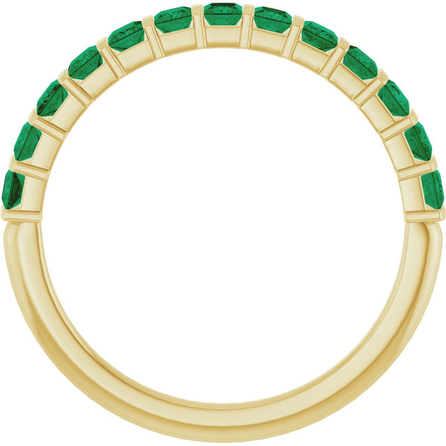 14K Gold Square Lab-Grown Green Emerald Bar Channel-Set Anniversary Band - Yellow Gold - view 2