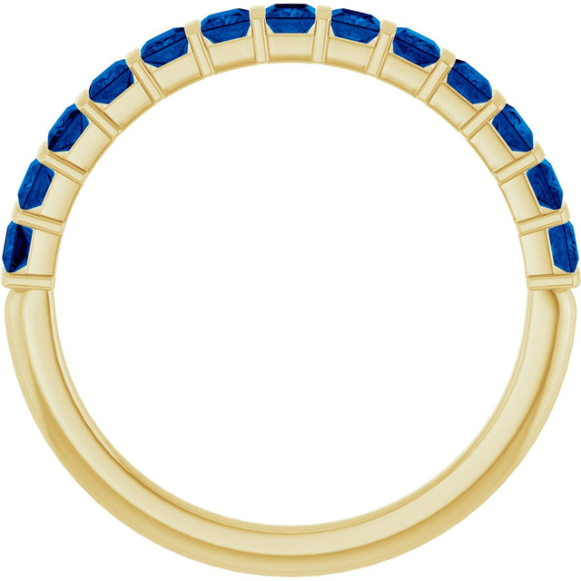14K Gold Square Natural Blue Sapphire Bar Channel-Set Anniversary Band - Yellow Gold - view 2