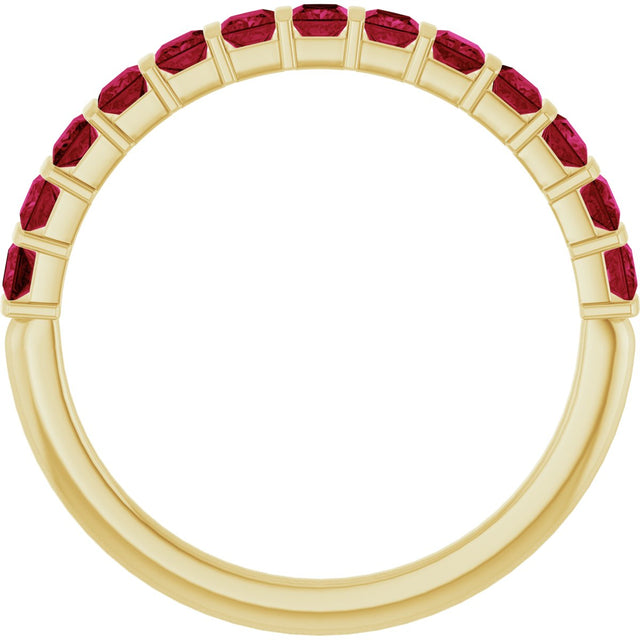 14K Gold Square Lab-Grown Red Ruby Bar Channel-Set Anniversary Band - Yellow Gold - view 2