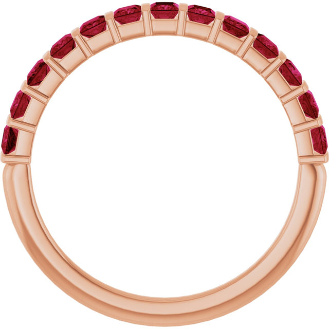 14K Gold Square Lab-Grown Red Ruby Bar Channel-Set Anniversary Band - Rose Gold - view 2