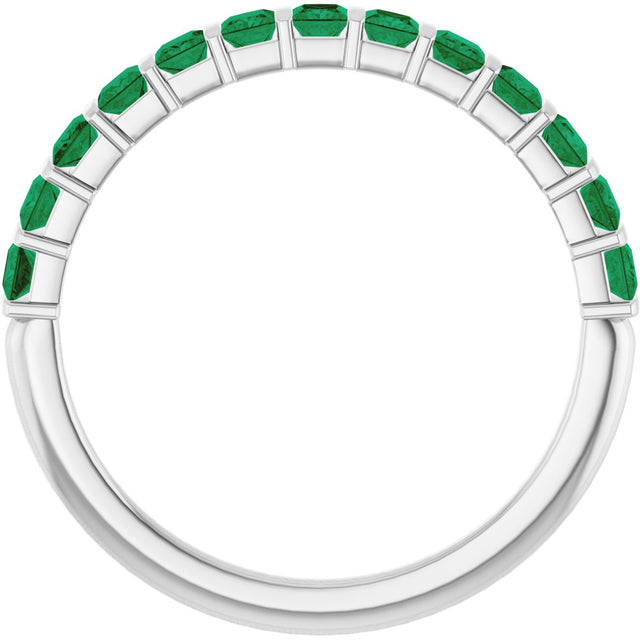 Platinum Square Natural Green Emerald Bar Channel-Set Anniversary Band - view 2