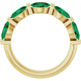 14K Gold Oval Lab-Grown Green Emerald Bar Channel-Set Anniversary Band - Yellow Gold - view 2