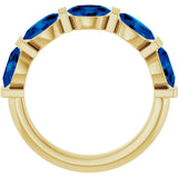 14K Gold Oval Natural Blue Sapphire Bar Channel-Set Anniversary Band - Yellow Gold - view 2