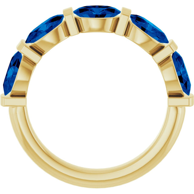 14K Gold Oval Natural Blue Sapphire Bar Channel-Set Anniversary Band - Yellow Gold - view 2