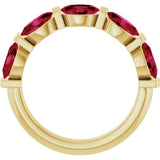 14K Gold Oval Natural Red Ruby Bar Channel-Set Anniversary Band - Yellow Gold - view 2