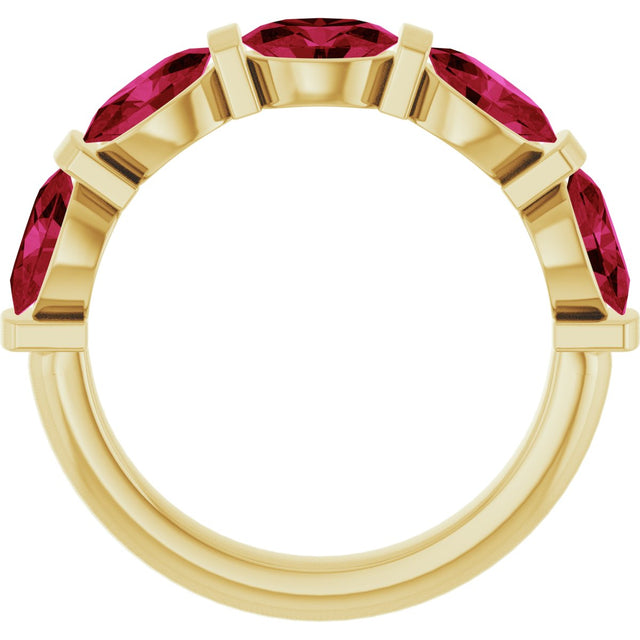 14K Gold Oval Lab-Grown Red Ruby Bar Channel-Set Anniversary Band - Yellow Gold - view 2