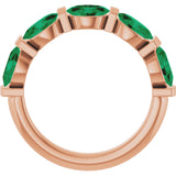 14K Gold Oval Lab-Grown Green Emerald Bar Channel-Set Anniversary Band - Rose Gold - view 2