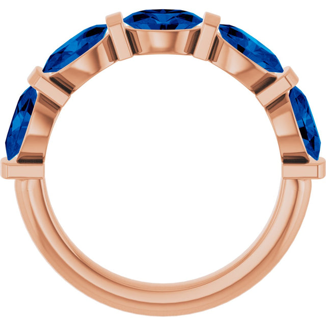 14K Gold Oval Lab-Grown Blue Sapphire Bar Channel-Set Anniversary Band - Rose Gold - view 2