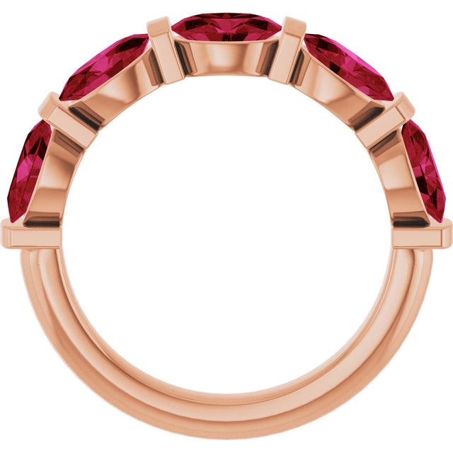 14K Gold Oval Lab-Grown Red Ruby Bar Channel-Set Anniversary Band - Rose Gold - view 2
