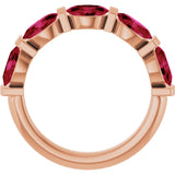 14K Gold Oval Natural Red Ruby Bar Channel-Set Anniversary Band - Rose Gold - view 2
