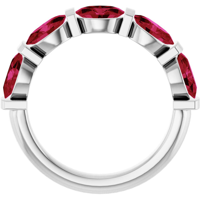 Platinum Oval Natural Red Ruby Bar Channel-Set Anniversary Band - view 2