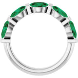 Platinum Oval Natural Green Emerald Bar Channel-Set Anniversary Band - view 2
