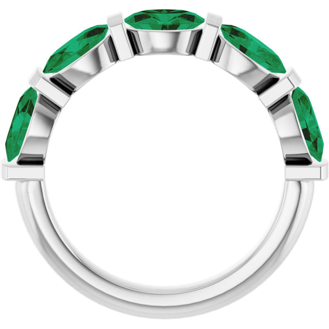 Platinum Oval Natural Green Emerald Bar Channel-Set Anniversary Band - view 2