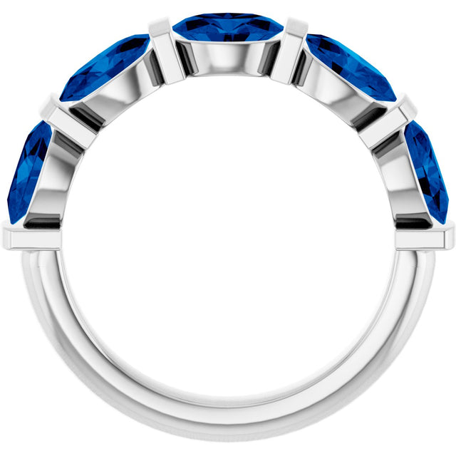 Platinum Oval Lab-Grown Blue Sapphire Bar Channel-Set Anniversary Band - view 2