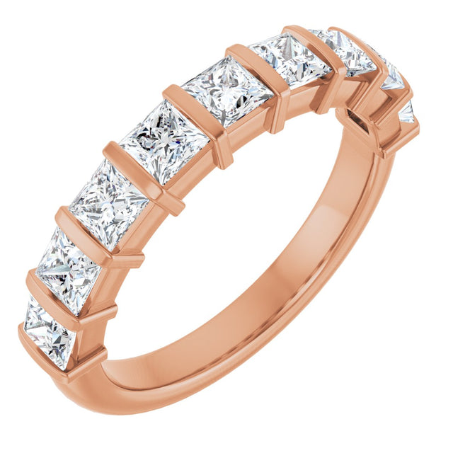 14K Gold Square Lab-Grown Diamond Bar Channel-Set Anniversary Band – 1/3–1 1/3 CTW - Rose Gold
