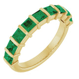 14K Gold Square Lab-Grown Green Emerald Bar Channel-Set Anniversary Band - Yellow Gold