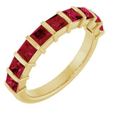 14K Gold Square Lab-Grown Red Ruby Bar Channel-Set Anniversary Band - Yellow Gold