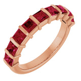 14K Gold Square Lab-Grown Red Ruby Bar Channel-Set Anniversary Band - Rose Gold