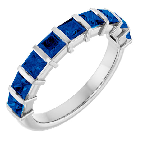 Platinum Square Natural Blue Sapphire Bar Channel-Set Anniversary Band