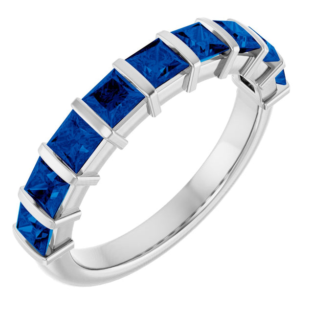 14K Gold Square Natural Blue Sapphire Bar Channel-Set Anniversary Band - White Gold
