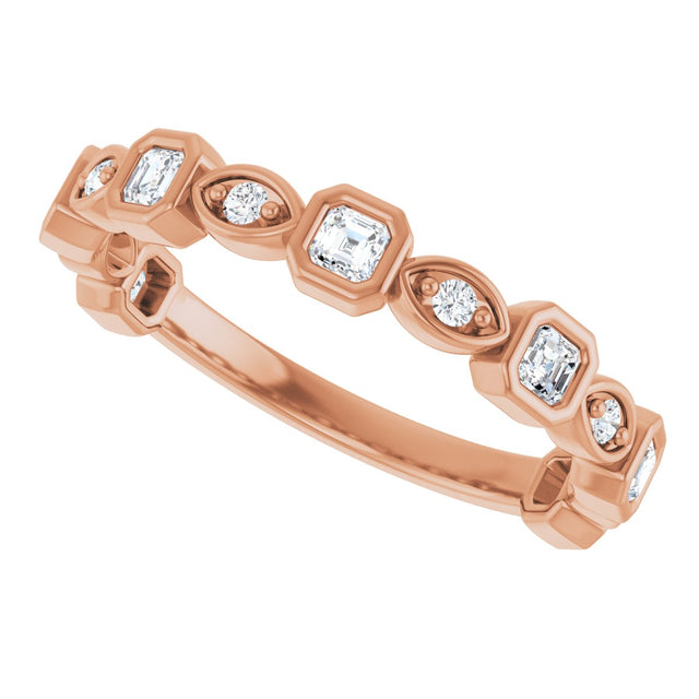 14K Gold Asscher Natural Diamond Anniversary Band – 3/8–9/10 CTW - Rose Gold - view 5