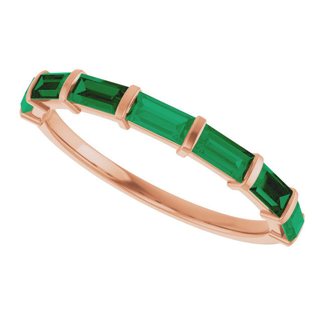 14K Gold Straight Baguette Lab-Grown Green Emerald Bar Channel-Set Anniversary Band - Rose Gold - view 5