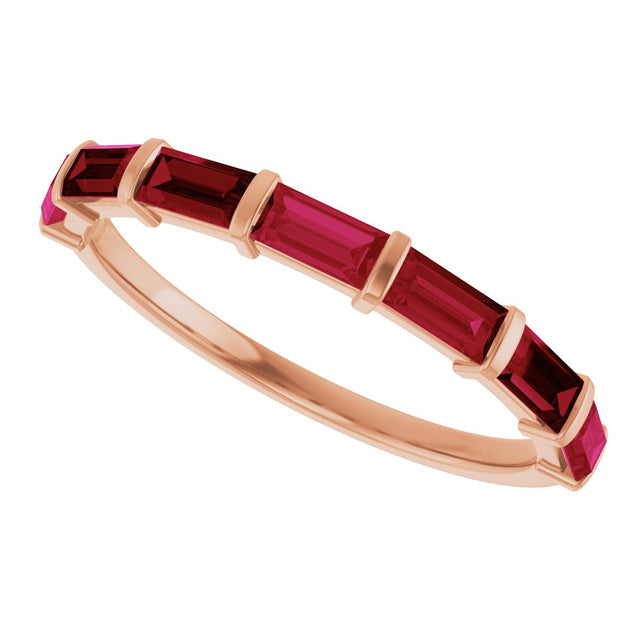 14K Gold Straight Baguette Lab-Grown Red Ruby Bar Channel-Set Anniversary Band - Rose Gold - view 5