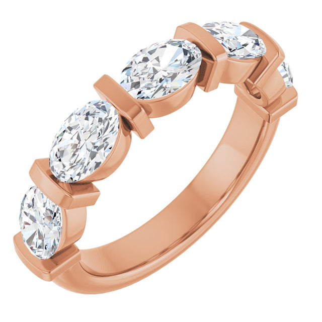 14K Gold Oval Natural Diamond Bar Channel-Set Anniversary Band – 1 1/4–1 7/8 CTW - Rose Gold