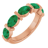 14K Gold Oval Lab-Grown Green Emerald Bar Channel-Set Anniversary Band - Rose Gold