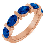 14K Gold Oval Lab-Grown Blue Sapphire Bar Channel-Set Anniversary Band - Rose Gold