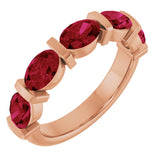 14K Gold Oval Natural Red Ruby Bar Channel-Set Anniversary Band - Rose Gold