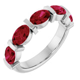 14K Gold Oval Natural Red Ruby Bar Channel-Set Anniversary Band - White Gold