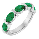 Platinum Oval Lab-Grown Green Emerald Bar Channel-Set Anniversary Band