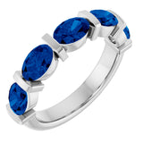 14K Gold Oval Natural Blue Sapphire Bar Channel-Set Anniversary Band - White Gold