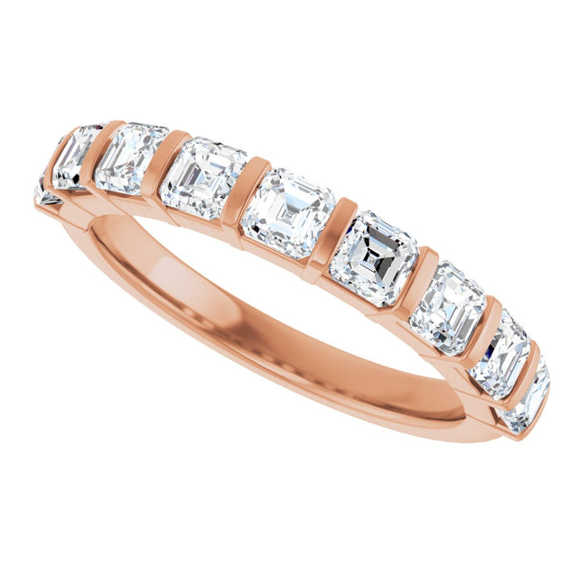 14K Gold Asscher Natural Diamond Bar Channel-Set Anniversary Band – 5/8–1 3/8 CTW - Rose Gold - view 5