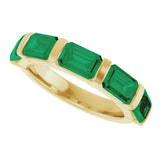 14K Gold Emerald Natural Green Emerald Bar Channel-Set Anniversary Band - Yellow Gold - view 5