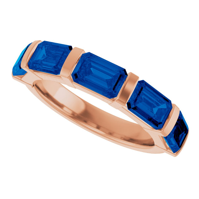 14K Gold Emerald Lab-Grown Blue Sapphire Bar Channel-Set Anniversary Band - Rose Gold - view 5