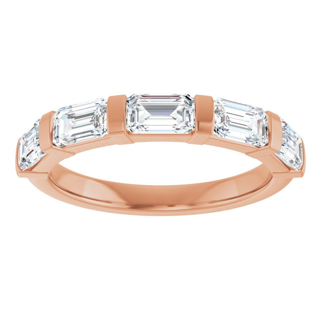 10K Gold Emerald Natural Diamond Bar Channel-Set Anniversary Band – 1 3/4–3 1/4 CTW - Rose Gold - view 3