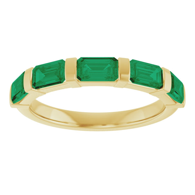 14K Gold Emerald Natural Green Emerald Bar Channel-Set Anniversary Band - Yellow Gold - view 3