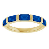 14K Gold Emerald Lab-Grown Blue Sapphire Bar Channel-Set Anniversary Band - Yellow Gold - view 3