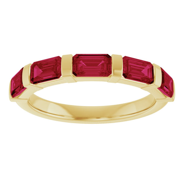 14K Gold Emerald Lab-Grown Red Ruby Bar Channel-Set Anniversary Band - Yellow Gold - view 3